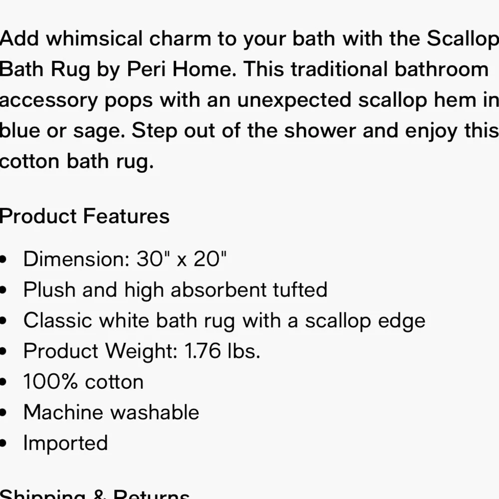 PERI HOME NWT Scallop Cotton Bath Rug -blue/white -30